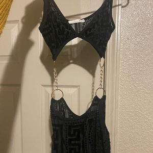 Black 2 piece dress with gold chains